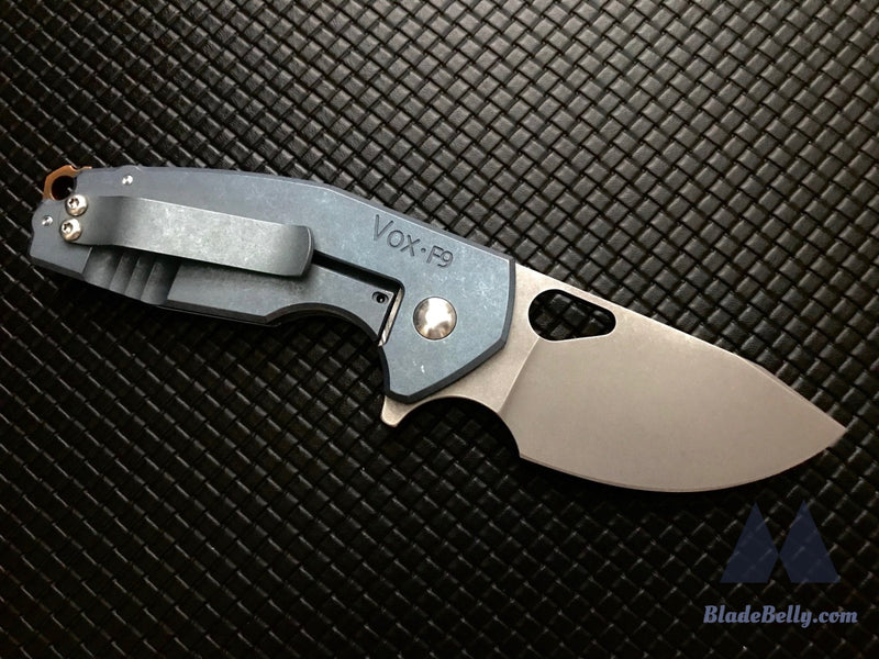 Vox Knives F9 - Stonewashed Blade Tumbled Blue Handles